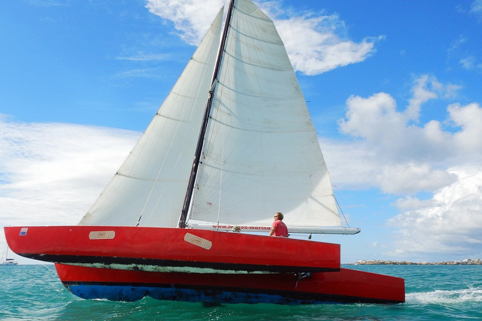 TRYST, the incredible 1968 Dick Newick trimaran of our friend Bernard Stoutenbeek of Lagoon Marina