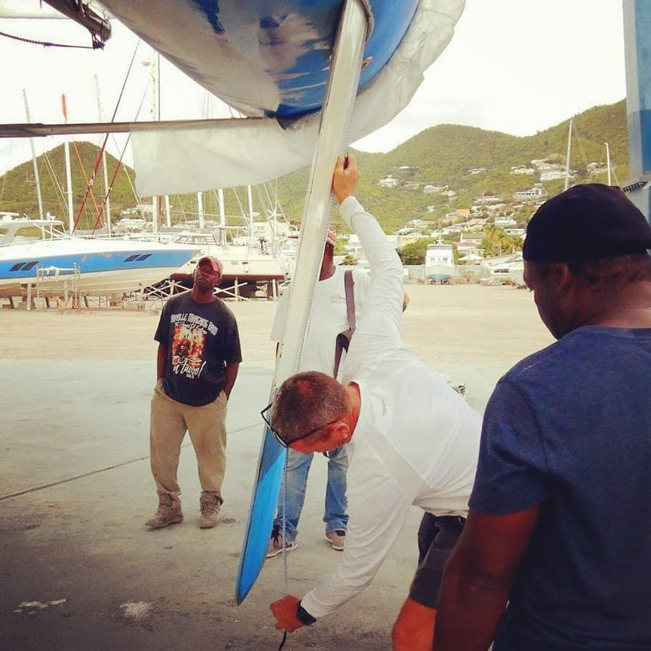 2019 Caribbean Multihull Challenge - Marine surveyor weighing boat at Bobby's Megayard