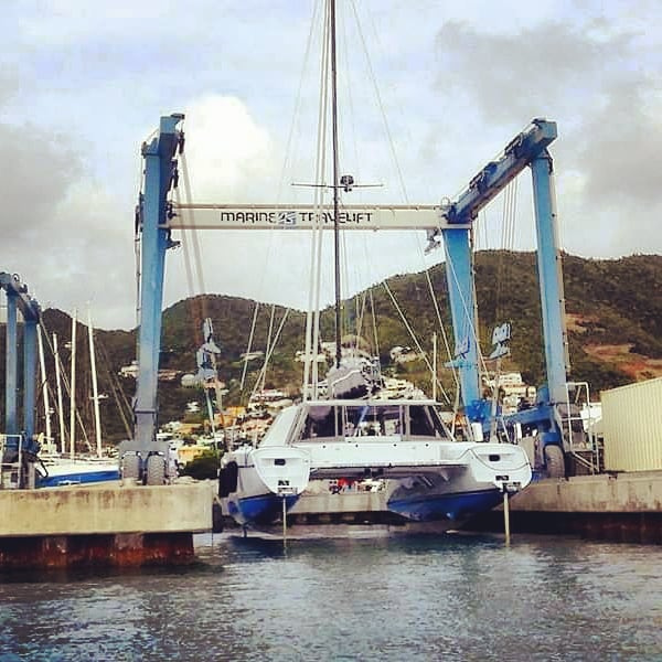 2019 Caribbean Multihull Challenge - Catamaran weighing at Bobby's Megayard