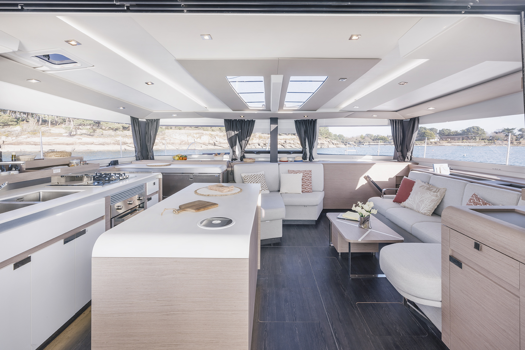 Living space inside Fountaine Pajot AURA 51