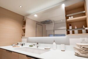 Bathroom of Fountaine Pajot FP 48 - For sale in the Caribbean by yacht dealer Caribbean Multihulls