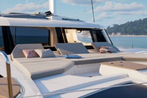 Front cockpit on board of Fountaine Pajot FP 48 - For sale in the Caribbean by yacht dealer Caribbean Multihulls
