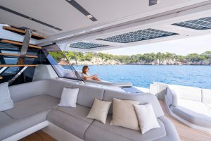 Cockpit lounge on board catamaran Fountaine Pajot THIRA 80 luxury yacht - For sale by Caribbean Multihulls