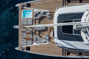 Front cockpit and jacuzzi of catamaran Fountaine Pajot THIRA 80 luxury yacht - For sale by Caribbean Multihulls