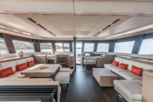 Salon and chart table of Fountaine Pajot Samana 59 - For sale by yacht dealer Caribbean Multihulls