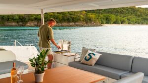 Back cockpit plancha in Fountaine Pajot FP 51 with Caribbean yacht dealer Caribbean Multihulls