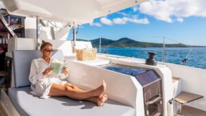 Cockpit bench in Fountaine Pajot FP 51 with Caribbean yacht dealer Caribbean Multihulls