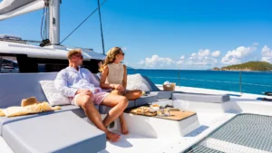 Trampolín en Fountaine Pajot FP 51 con el concesionario de yates caribeño Caribbean Multihulls
