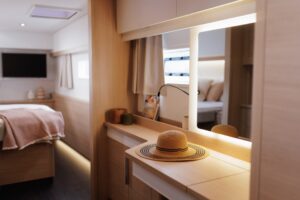 Master cabin in FP48 sailing catamaran by Fountaine Pajot - for sale in the Caribbean by Caribbean Multihulls yacht dealer