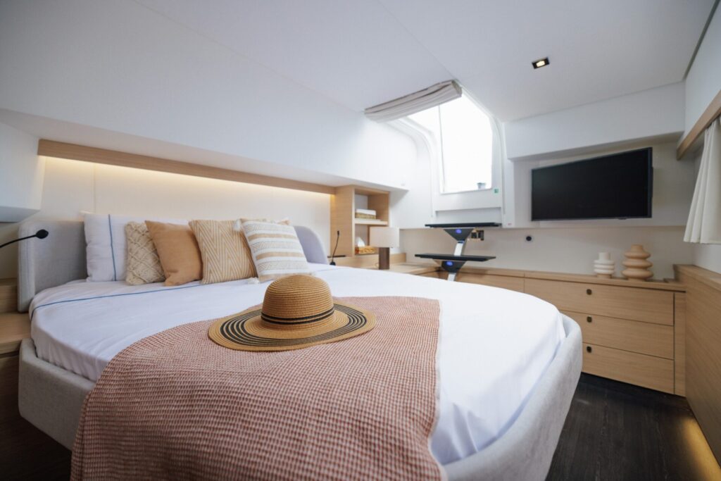 Master cabin in FP48 sailing catamaran by Fountaine Pajot - for sale in the Caribbean by Caribbean Multihulls yacht dealer