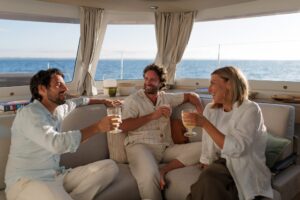 Cockpit in Fountaine Pajot FP48 sailing catamaran - for sale by Caribbean Multihulls yacht dealer