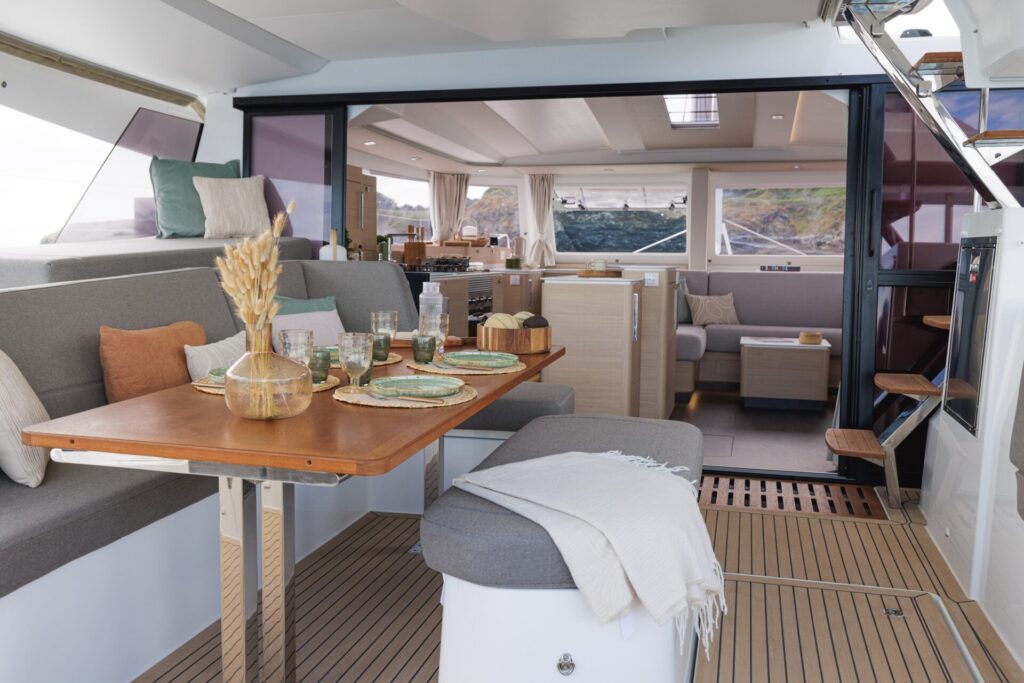 Cockpit in Fountaine Pajot FP48 sailing catamaran - for sale by Caribbean Multihulls yacht dealer