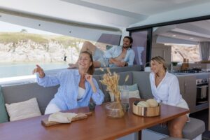 Cockpit in Fountaine Pajot FP48 sailing catamaran - for sale by Caribbean Multihulls yacht dealer