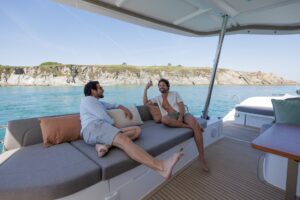 Cockpit in Fountaine Pajot FP48 sailing catamaran - for sale by Caribbean Multihulls yacht dealer