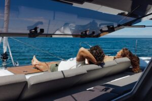 Front cockpit in Fountaine Pajot FP48 sailing catamaran - for sale by Caribbean Multihulls yacht dealer