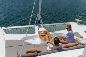 Front cockpit in Fountaine Pajot FP48 sailing catamaran - for sale by Caribbean Multihulls yacht dealer